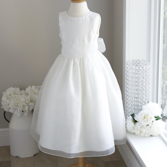Ivory Flower Girl Dress Organza Overlay Size 5 Organza Sash Special Occasion New - Picture 1 of 8